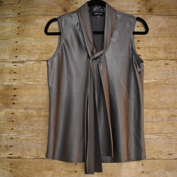 Nine West Tie Collar Sleeveless Blouse - Picture 1 of 2